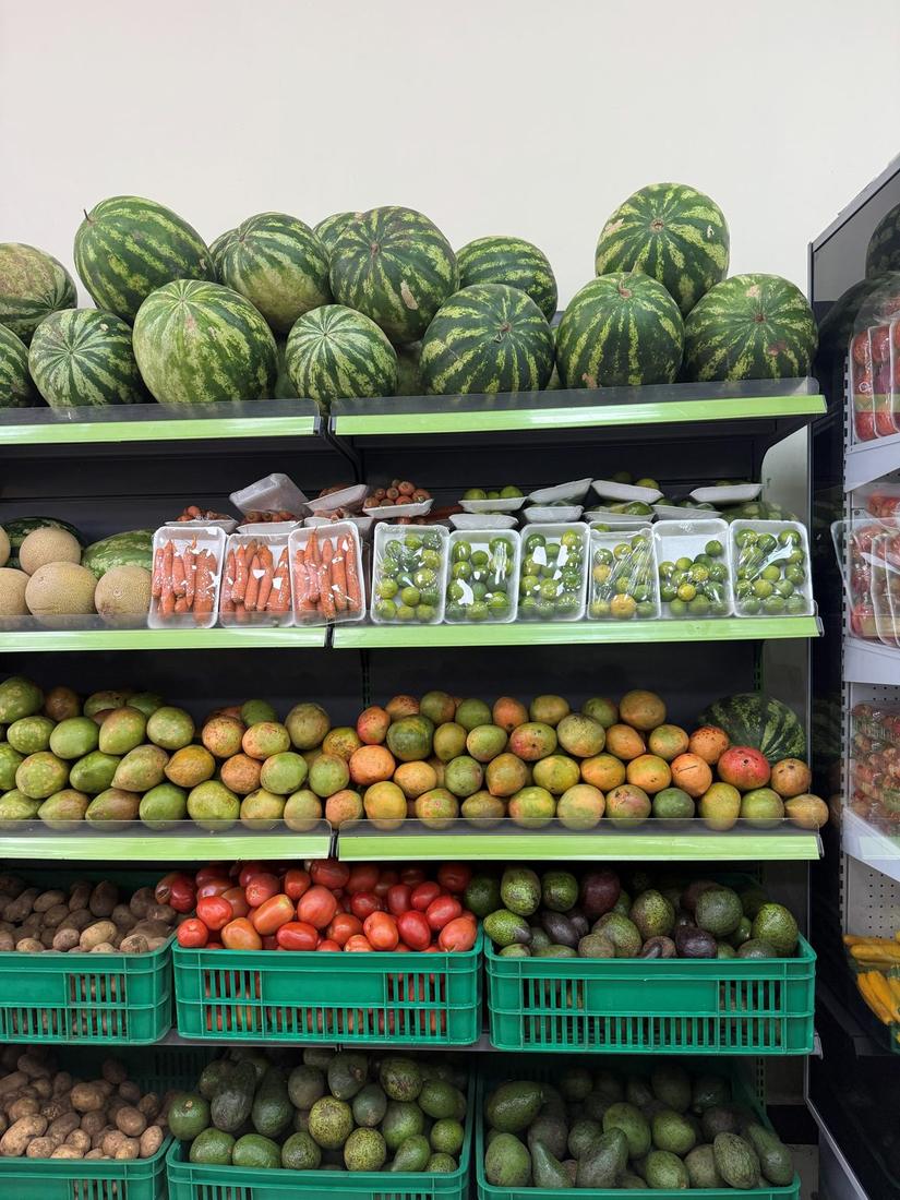Fruit and vegetable shelves at a grocery in Addis Ababa